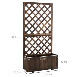 Garden Wooden Pine Trough Planter W/ Topped Trellis Climbing Plants, Carbonized