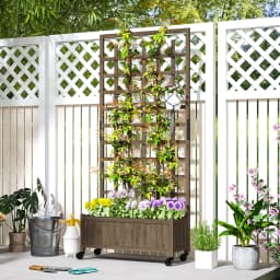 Wooden Trellis Planter, Raised Garden Bed with Wheels and Bed Liner