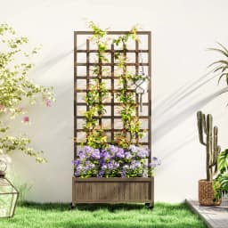 Wooden Trellis Planter, Raised Garden Bed with Wheels and Bed Liner