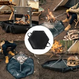 Hexagonal Fire Pit Fireproof Mat Foldable Firewood Bag Ember Mat Heat Resistant Fireproof Pad with Hanger Ear for Camp Grass BBQ