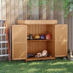 Outdoor Garden Storage Shed Tool Wooden Box W/ Hinged Roof 74X43X88Cm, Natural