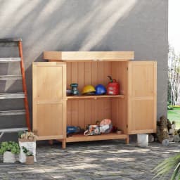 Outdoor Garden Storage Shed Tool Wooden Box W/ Hinged Roof 74X43X88Cm, Natural