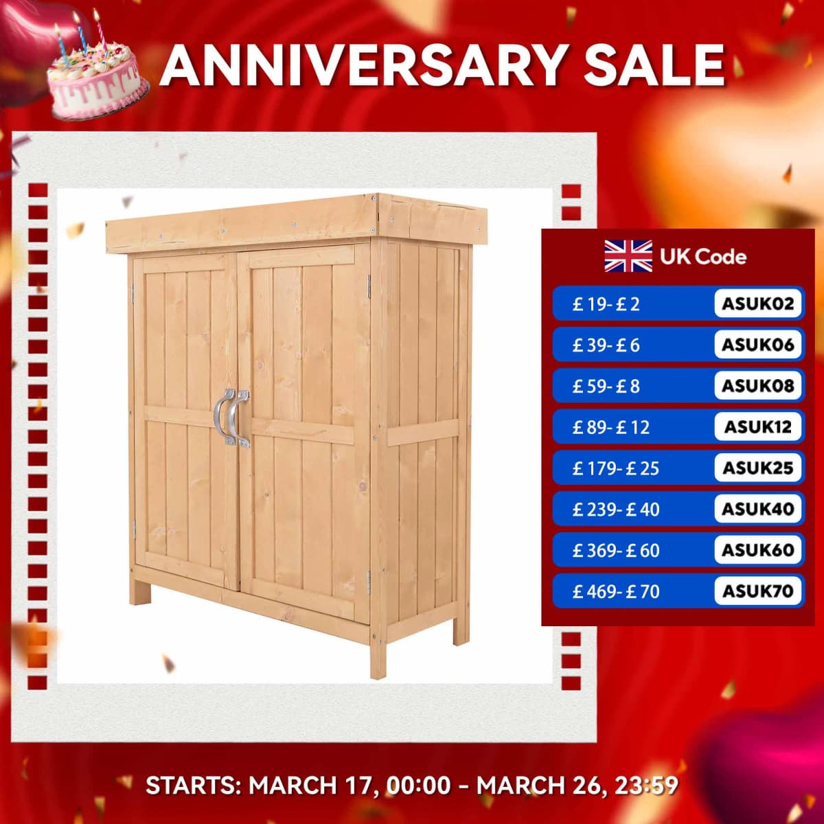 Outdoor Garden Storage Shed Tool Wooden Box W/ Hinged Roof 74X43X88Cm, Natural