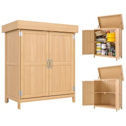 Outdoor Garden Storage Shed Tool Wooden Box W/ Hinged Roof 74X43X88Cm, Natural