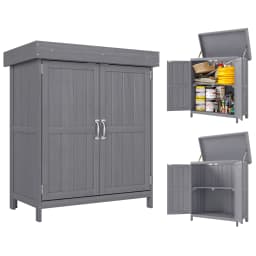 Outdoor Garden Storage Shed Tool Wooden Box W/ Hinged Roof 74X43X88Cm, Natural