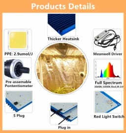 Qkwin QBS 120W 240W LED Grow Light Panel Full Spectrum Sam-sung LM301B 2.9Umol/J Bead DIY with Red Light On/Off Switch