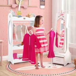 GOFLAME Kids Jewelry Cabinet Standing Children Jewelry Organizer w/Drawer-White