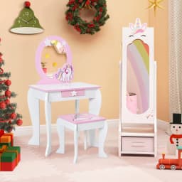 GOFLAME Kids Jewelry Cabinet Standing Children Jewelry Organizer w/Drawer-White