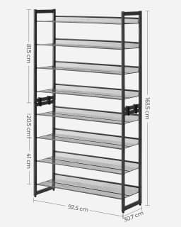 SONGMICS Shoe Rack, 8-Tier Stackable Shoe Storage Shelf, Metal Shoe Organiser with Adjustable Flat or Angled Shelves