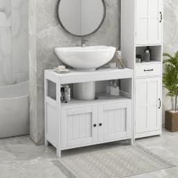 kleankin Bathroom Pedestal Under Sink Cabinet with Storage Shelves, Door, White