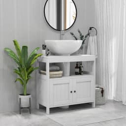 kleankin Bathroom Pedestal Under Sink Cabinet with Storage Shelves, Door, White
