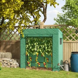 Lean-To Greenhouse Portable Walk-In Tomato Growhouse W/ Roll-Up Door, Green