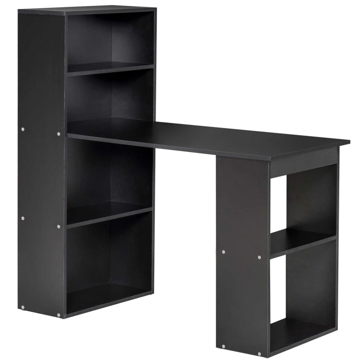 HOMCOM 120cm Computer Desk Bookshelf Writing Table Workstation 6 Shelves Black