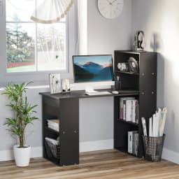 HOMCOM 120cm Computer Desk Bookshelf Writing Table Workstation 6 Shelves Black