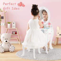 GOFLAME 2-in-1 Kids Vanity Set Makeup Table & Chair Set w/ Removable Mirror for Kids 3+