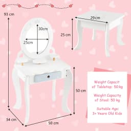 GOFLAME 2-in-1 Kids Vanity Set Makeup Table & Chair Set w/ Removable Mirror for Kids 3+