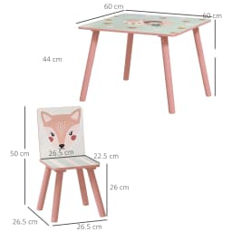 ZONEKIZ Kids Table and Chair Set Toddler Table with 2 Chairs 3 Pieces Pink