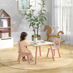 ZONEKIZ Kids Table and Chair Set Toddler Table with 2 Chairs 3 Pieces Pink
