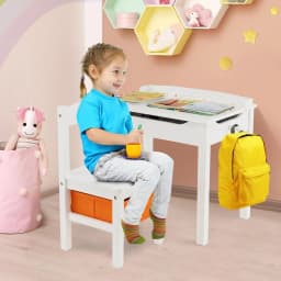 GOFLAME 2PCS Kids Table & Chair Set Toddler Play Furniture Flip Top Toddler Study Desk