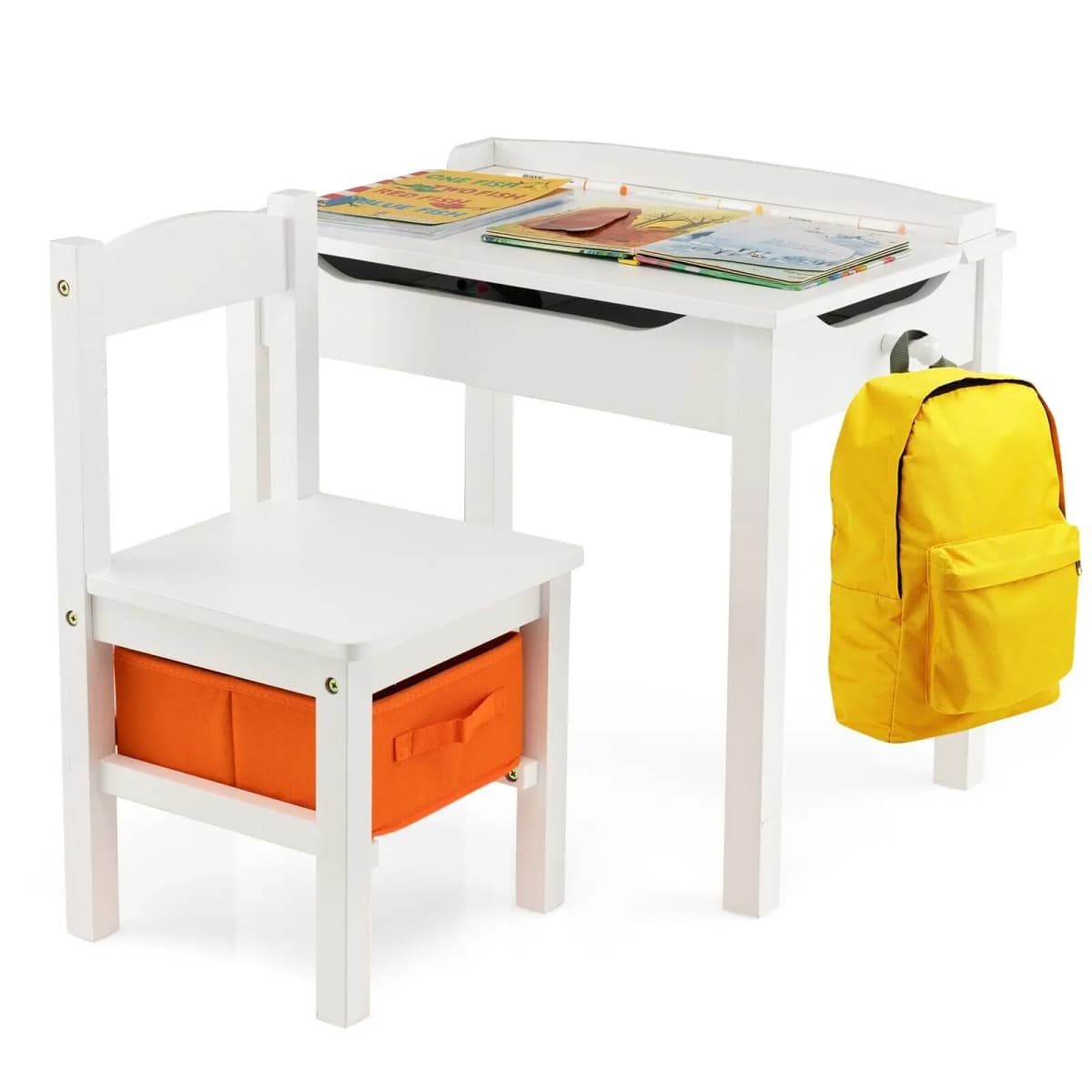 GOFLAME 2PCS Kids Table & Chair Set Toddler Play Furniture Flip Top Toddler Study Desk