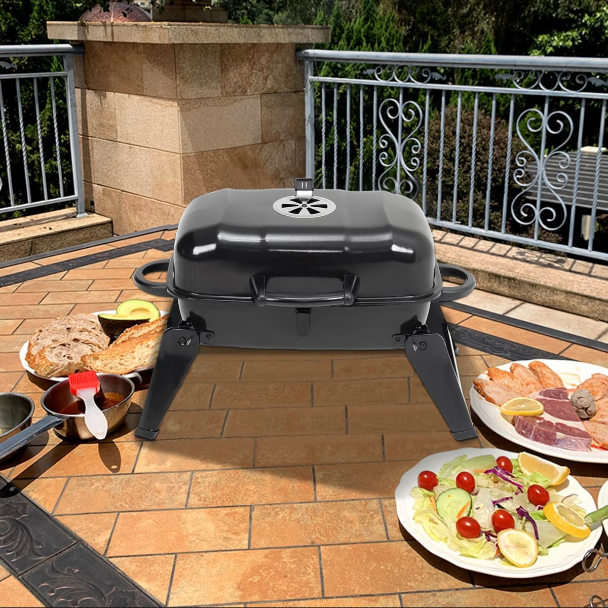 Voltsify Portable Charcoal Grill BBQ for Outdoor Patio, 68cm W X 34cm D X 36cm H