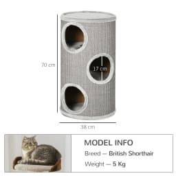 PawHut Cat Barrel Kitten Tree Tower for Indoor Cats, Cat Climbing Frame, Covered in Sisal, Cosy Platform - Light Grey