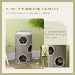 PawHut Cat Barrel Kitten Tree Tower for Indoor Cats, Cat Climbing Frame, Covered in Sisal, Cosy Platform - Light Grey