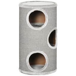PawHut Cat Barrel Kitten Tree Tower for Indoor Cats, Cat Climbing Frame, Covered in Sisal, Cosy Platform - Light Grey