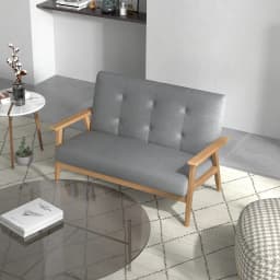HOMCOM Modern 2-Seater Sofa Upholstery Couch with Rubber Wood Legs Dark Grey