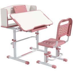 ZONEKIZ Kids Study Desk and Chair Set with Drawer, Bookshelf, Adjustable Angle, Non-slip Mat, for Ages 6-12 Years