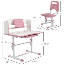 ZONEKIZ Kids Study Desk and Chair Set with Drawer, Bookshelf, Adjustable Angle, Non-slip Mat, for Ages 6-12 Years
