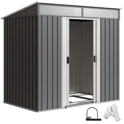 6.5 X 4ft Lockable Metal Garden Shed with Foundation Kit Sliding Doors Grey