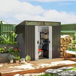 6.5 X 4ft Lockable Metal Garden Shed with Foundation Kit Sliding Doors Grey