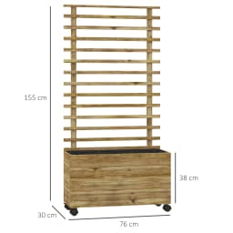 Garden Wooden Planter Box with Trellis Flower Raised Bed W/ Wheels, Natural