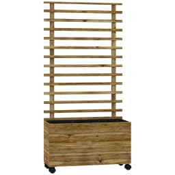 Garden Wooden Planter Box with Trellis Flower Raised Bed W/ Wheels, Natural