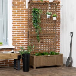 Wooden Trellis Planter with Drain Holes for Herbs Raised Bed for Garden Brown