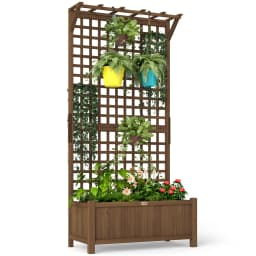 Wooden Trellis Planter with Drain Holes for Herbs Raised Bed for Garden Brown