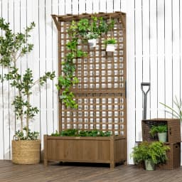 Wooden Trellis Planter with Drain Holes for Herbs Raised Bed for Garden Brown