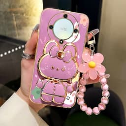 X9 A B Flower Strap Rabbit Makeup Mirror Phone Holder Case On For Huawei Honor X9A X9B Magic 5 Lite HonorX9a Girl Woman Cover