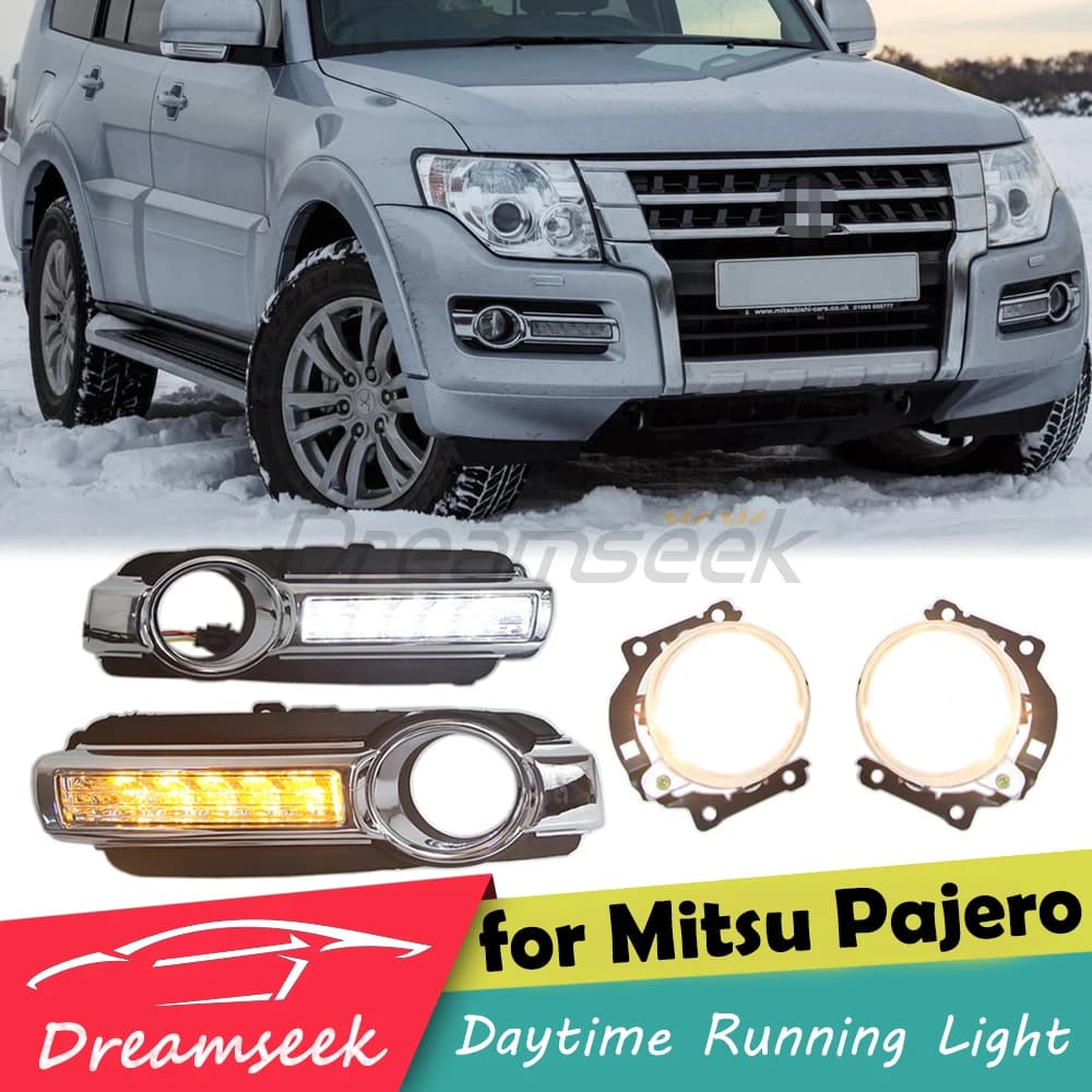 LED Daytime Running Light DRL & Fog Lamp Set for Mitsubishi Pajero Montero Shogun 2015-2020 Driving Turn Signal Light with Wires