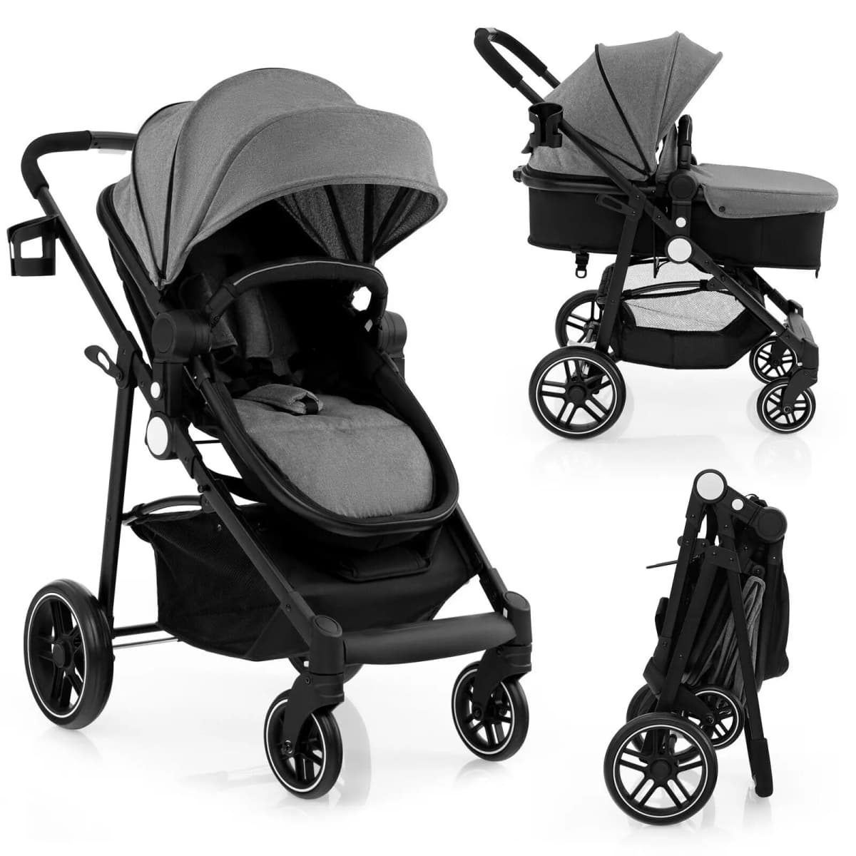 DORTALA 2 in 1 Baby Stroller Foldable Pushchair Reversible Seat With Adjustable Canopy