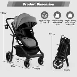 DORTALA 2 in 1 Baby Stroller Foldable Pushchair Reversible Seat With Adjustable Canopy