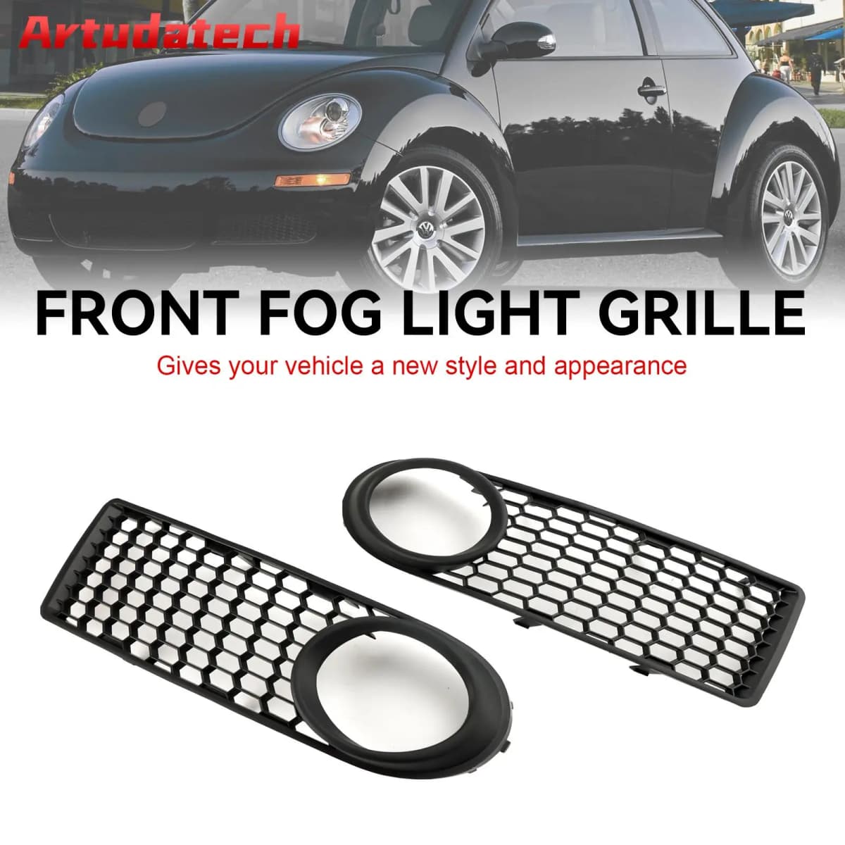 Artudatech Front Bumper Fog Light Grille Fit VW Volkswagen Beetle & Beetle Convertible