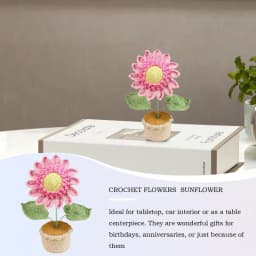 Knitted Flowers Desk Decor Handmade Artificial Potted Plant Desktop Decoration Home Table Centerpiece 25cm/9.84inch Sunflower