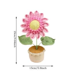 Knitted Flowers Desk Decor Handmade Artificial Potted Plant Desktop Decoration Home Table Centerpiece 25cm/9.84inch Sunflower