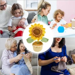 Knitted Flowers Desk Decor Handmade Artificial Potted Plant Desktop Decoration Home Table Centerpiece 25cm/9.84inch Sunflower
