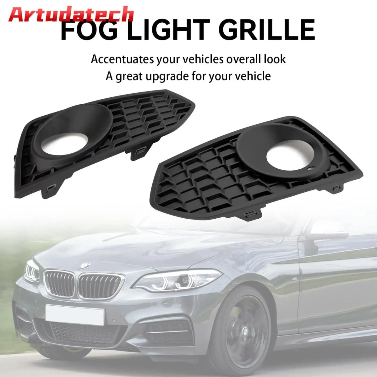 Artudatech 2PCS Front Bumper Fog Light Grille Grill Fit BMW 2 Series F22 F23 M Sport