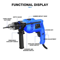 360° Rotating Handle Power Electric Hammer Drill, 2 in 1 Function Rotary Hammer Drill 1000W Variable Speed with Impact Drill Bit