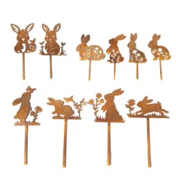 Iron Art Easter Bunny Garden Stakes Easter Rabbit Silhouette Set Rusty Animal Garden Flower Pot Grass Plug-in Decoration