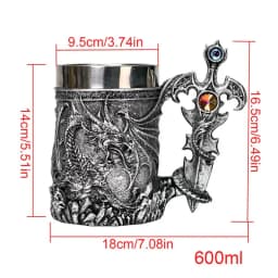 Dragons Coffee Mug 600ml Travel Mug With Medieval Dragon Pattern Vintage Coffee Mug For Beer Coffee Water Tea Hot Chocolate